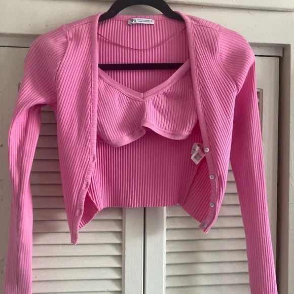 Zara rubbed pink top size S and cardigan M size sells as a set - Picture 4 of 16